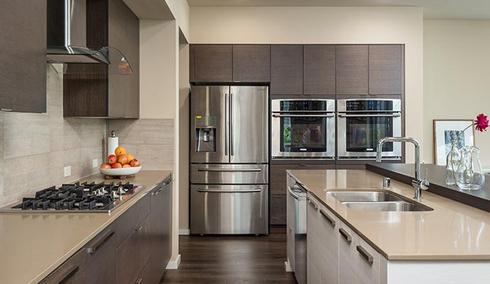A clean residential kitchen
