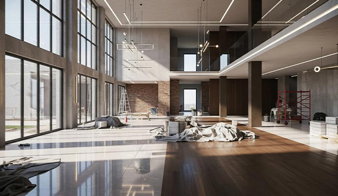 A modern luxury hotel lobby under reconstruction