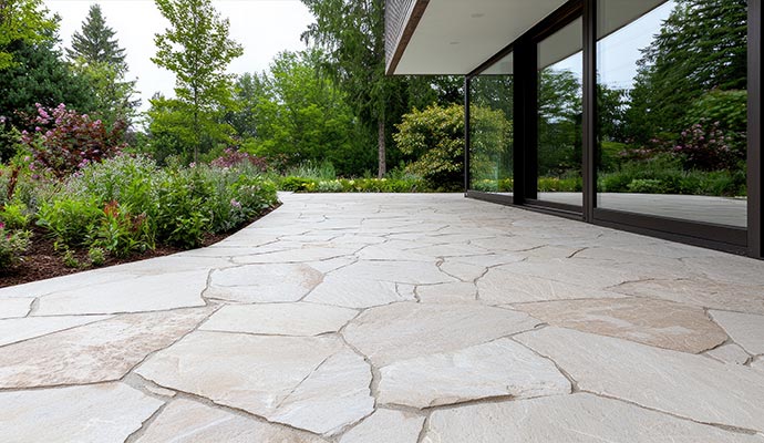 An outdoor polished stone surface