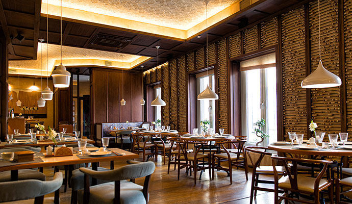 A clean restaurant dining space