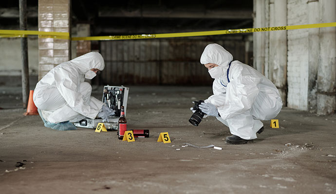Professional crime scene investigation evidence documentation in progress