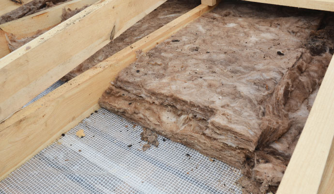 Close-up view of damaged insulation