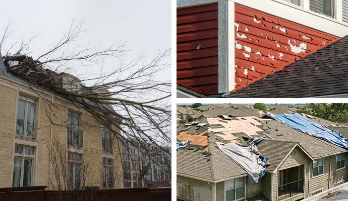 Collage of wind, storm and hail damage property