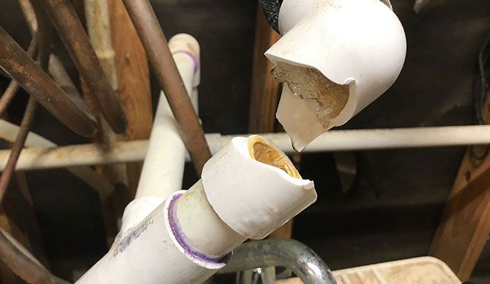 Broken PVC water pipe