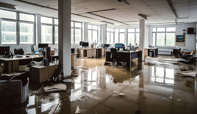 Flood damaged office interior