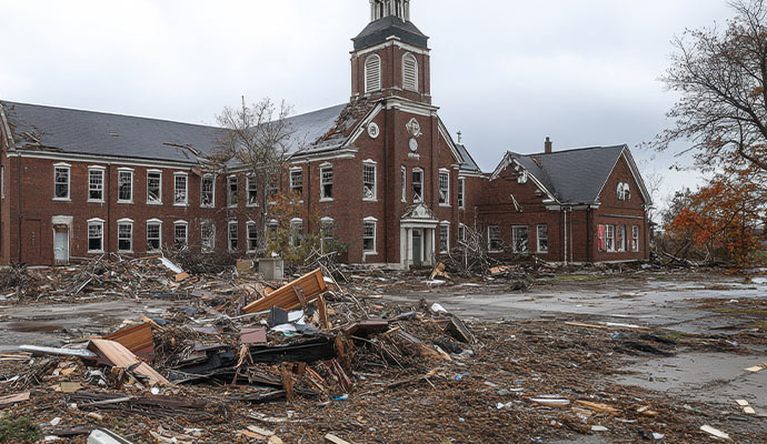 Storm damaged school exterior