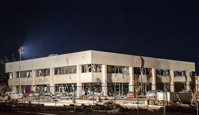A storm damaged commercial building