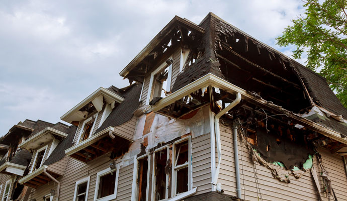 Fire damaged residential house