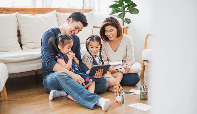 Happy family enjoining  indoor air quality
