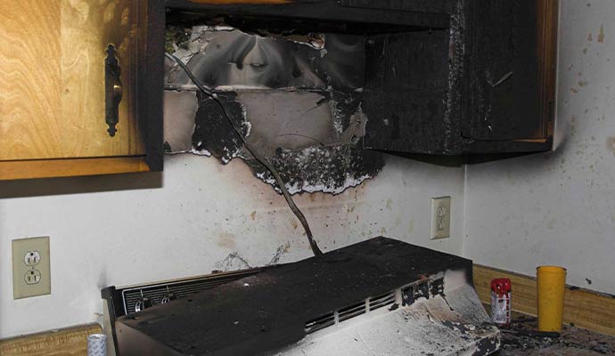 Fire damaged kitchen