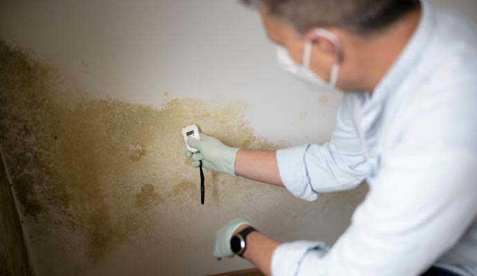 Professional inspector checking a wall for moisture levels