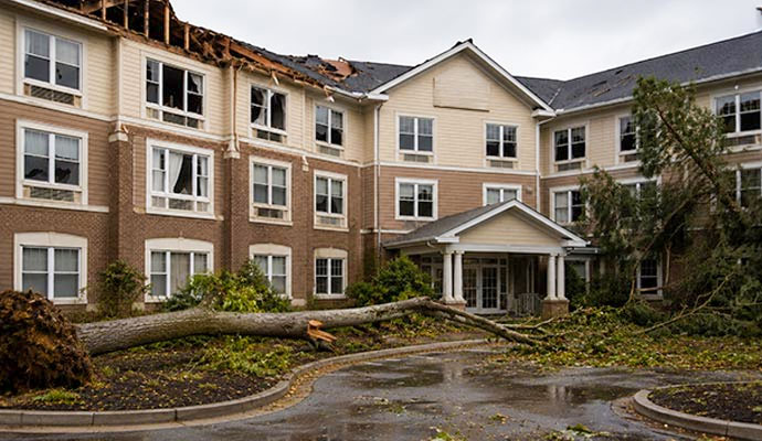 Storm damaged assisted living facility exterior