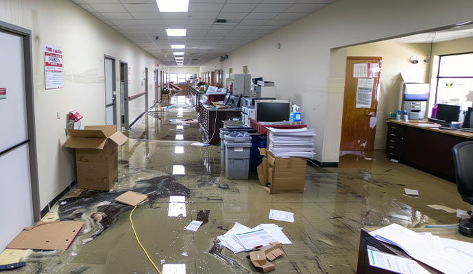 Storm damaged office interior