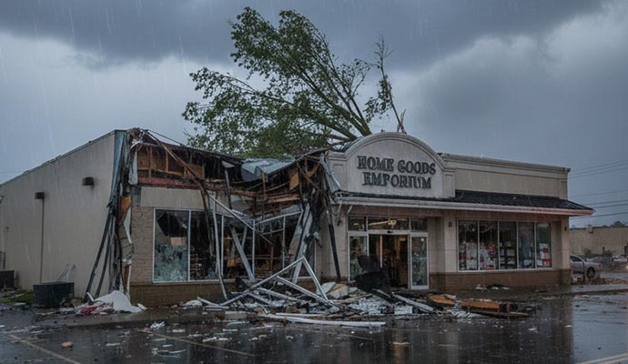 Storm damaged retail store