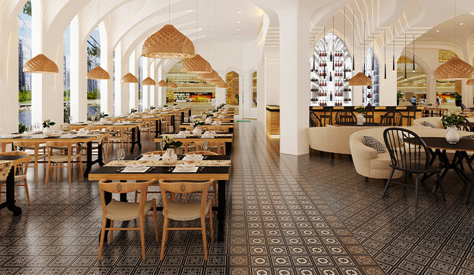 The dining space of a beautiful restaurant