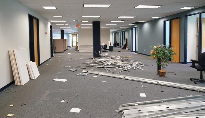 The interior of a large commercial office space during the reconstruction phase
