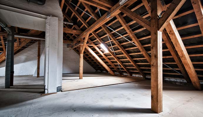 Restored attic space after water damage cleanup