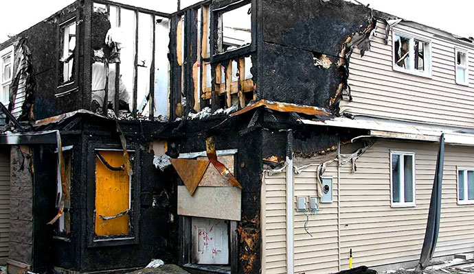 Fire damaged residential house