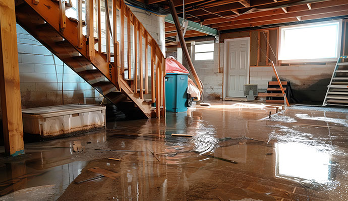 Flooded wooden basement.
