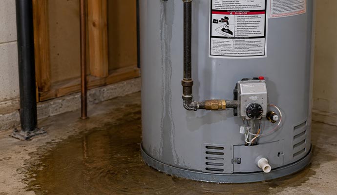 Leaking water heater puddle on floor