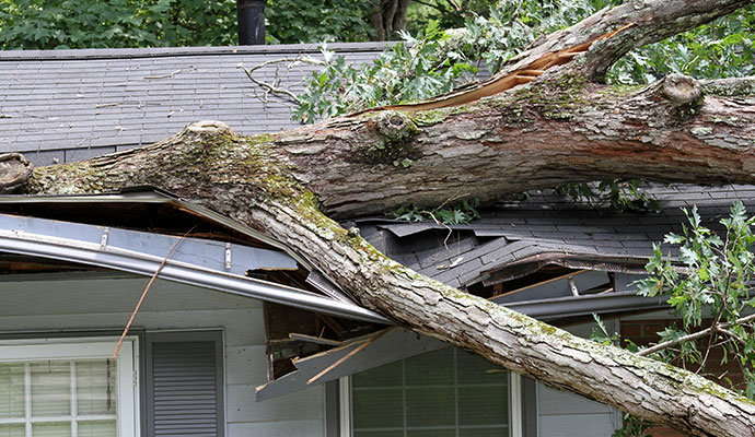 Storm damaged house