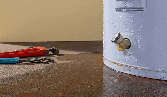 Water leaking from a hot water heater tank