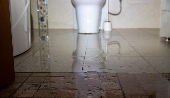 Water damaged bathroom floor