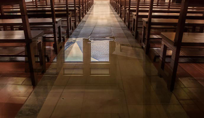 Water damaged church floor
